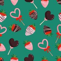 Seamless pattern with confectionery, candy, chocolate-covered strawberries, various sweets vector