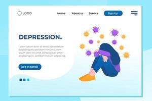 Stress woman feel anxious and lonely with virus background landing page vector