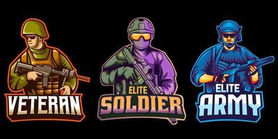 Collection of emblems of Soldier Carrying Assault Riffle. vector illustration