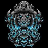Lion head illustration in neon color style vector