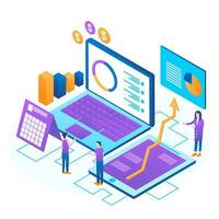 Auditing, business analysis concept with characters. Concept of opportunities. Graphic and audit documentation, economic analysis financial budget. Illustration flat isometric vector background