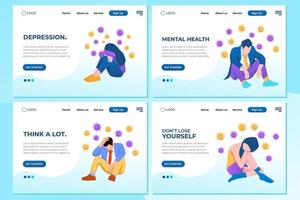 conjunto de plantillas de diseño de páginas web para la depresión y la salud mental. conceptos modernos de ilustración vectorial para el desarrollo de sitios web y sitios web móviles. vector