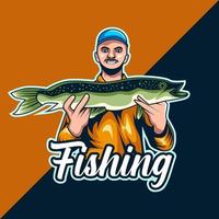 fisherman with his big catch salmon fish vector