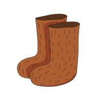 Old brown wool valenki, traditional Russian winter footwear. Vector illustration