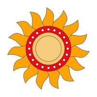 Yellow sun. Russian symbol holiday spring Shrovetide. Ornamental doodle vector illustration for printing, backgrounds, covers, packaging, greeting cards, posters, stickers and textile