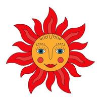 Red sun. Russian symbol holiday spring Shrovetide. Ornamental doodle vector illustration for printing, backgrounds, covers, packaging, greeting cards, posters, stickers and textile