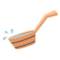 Wooden bucket with water. Wooden tub. Bath and sauna accessories. Vector illustration on a white background.