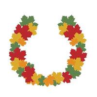 Round frame with orange, green, red and yellow maple leaves. Bright autumn wreath with gifts of nature with empty space for text. Thanksgiving wreath with maple leaves vector