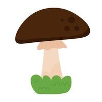 Mushroom with brown cap in the grass in cartoon style on white background vector