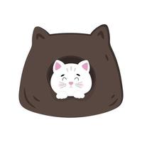 white kitty in a brown house for cats vector