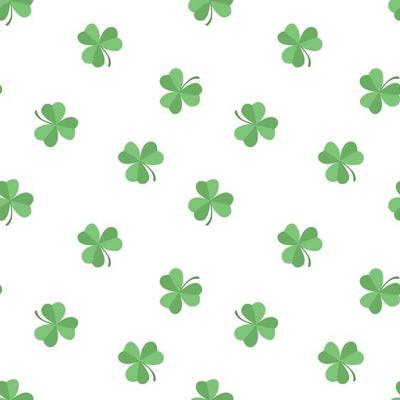Seamless pattern with green shamrock clover on white background