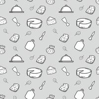 patrón sin costuras de queso. ilustración vectorial dibujada a mano. fondo de comida vintage. fondo de diferentes tipos de queso vector