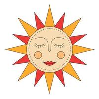 Yellow sun. Russian symbol holiday spring Shrovetide. Ornamental doodle vector illustration for printing, backgrounds, covers, packaging, greeting cards, posters, stickers and textile