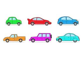 vista lateral juego de coches de dibujos animados. suv y hatchback, camioneta y sedán.
