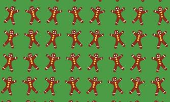 Gingerbread in seamless pattern on green background. vector