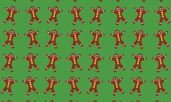 Gingerbread in seamless pattern on green background. vector