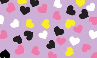 Abstract black, white, pink and yellow heart pattern in seamless design on light pink background. vector