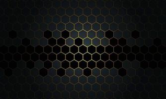 Abstract black and gold honeycomb on dark background. vector