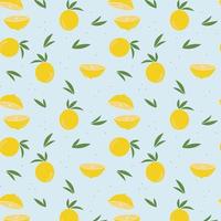 Lemon and leaves pattern on blue light background. Vector. vector