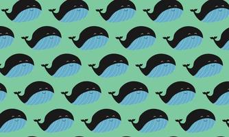 Vector doodle backdrop with whales. Doodle illustration of whales in seamless pattern.