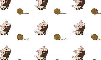 Smiling cat and ball of yarn pattern in doddle style. vector