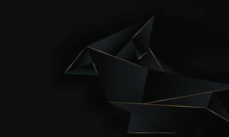 Abstract black geometric polygonal background with golden line. Illustration with low poly triangles pattern and gold stripes. vector