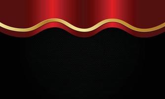 Abstract red metallic with golden wave line stripes on black background. vector