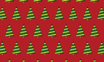 Christmas tree pattern on red background. vector