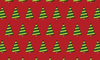 Christmas tree pattern on red background. vector