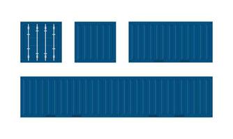 Realistic 3D set of blue cargo containers. Vector illustration