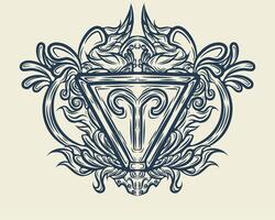Aries zodiac symbol line art design vector