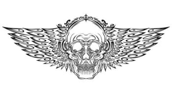cráneo tribal vectorial con diseño de ilustración libre de alas