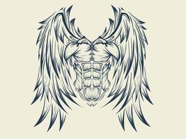 Body vector design with angel wings line art illustration