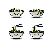 lindo personaje de fideos con palillos en estilo mbe. fideos o ramen para decoración de fondo de logotipo o menú vector