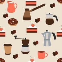 Seamless coffee pattern. Coffee elements.Vector illustration in flat style vector