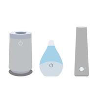 Vector flat isolated appliances set. Air humidifier, isolated on white background illustration icon. Air cleaning and humidifying devise for the house. Air purifier,air ionization