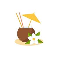 Exotic fresh coconut juice cocktail. Nut drink, tropical cocktail vector illustration isolated on white background