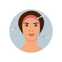 inyecciones faciales contra las arrugas y el envejecimiento.belleza, cosmetología, concepto antienvejecimiento. mesoterapia rejuvenecedora femenina.ilustración vectorial vector