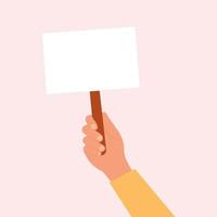 Human hand holding placard. Struggle for rights concept. Empty protest sign. Gender inequality.Vector illustration. vector