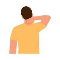 Pain in the neck. Young man with painful neck and shoulder, muscle injury, neck massage.Vector   flat illustration. vector