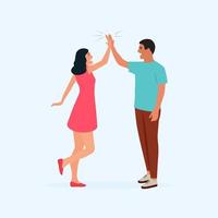 Informal greeting flat vector illustration.Happy people giving high five. Friends greeting or supporting each other. Concept of friendship, partnership and success.