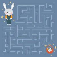 kawaii easter maze for kids with a bunny and an easter egg basket. cute cartoon vector illustration.