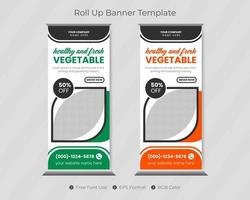 Roll up banner template with restaurant pull up cover design for business pro download vector