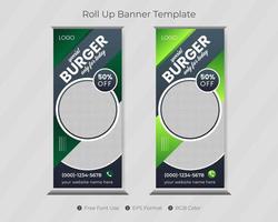 Food roll up banner template with restaurant cover design for business vector