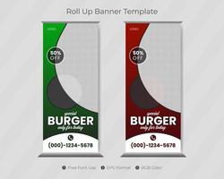 Restaurant and food roll up banner template with signage pull up design vector