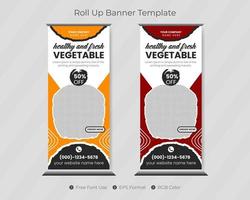 Roll up banner template with restaurant pull up cover design pro download vector