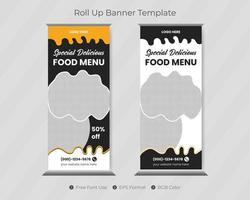 Restaurant and food roll up banner template with pull up design vector