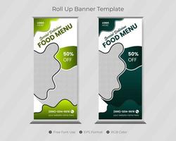 Food roll up banner template with restaurant cover design for business vector
