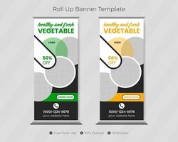 Restaurant and food roll up banner template with signage pull up design vector