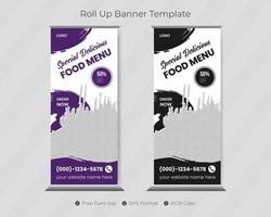 Restaurant and food roll up banner template with signage pull up design vector